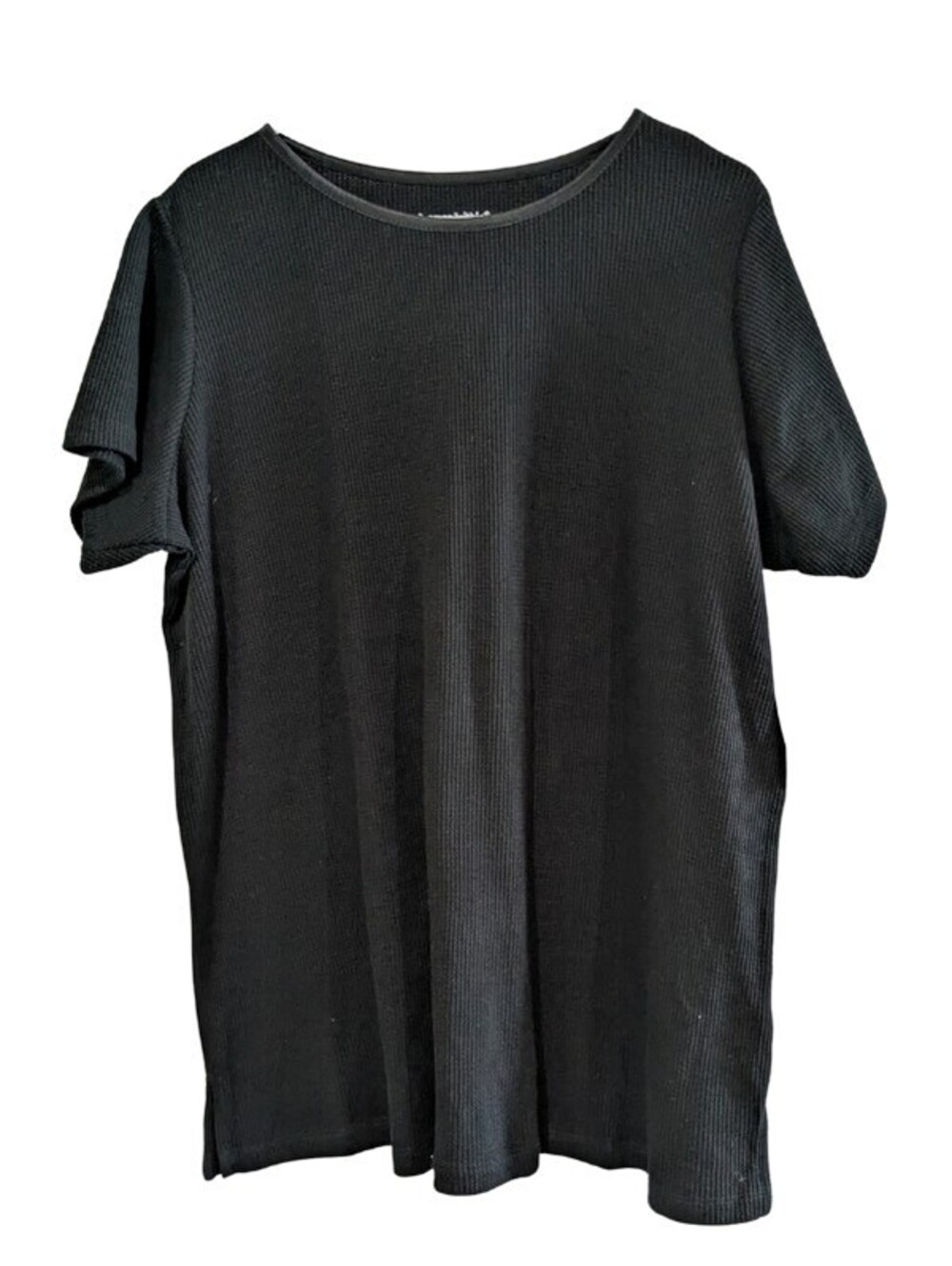 Woman Within Waffle Thermal Satin Trim Tee, Black, Size 1X 22/24, New